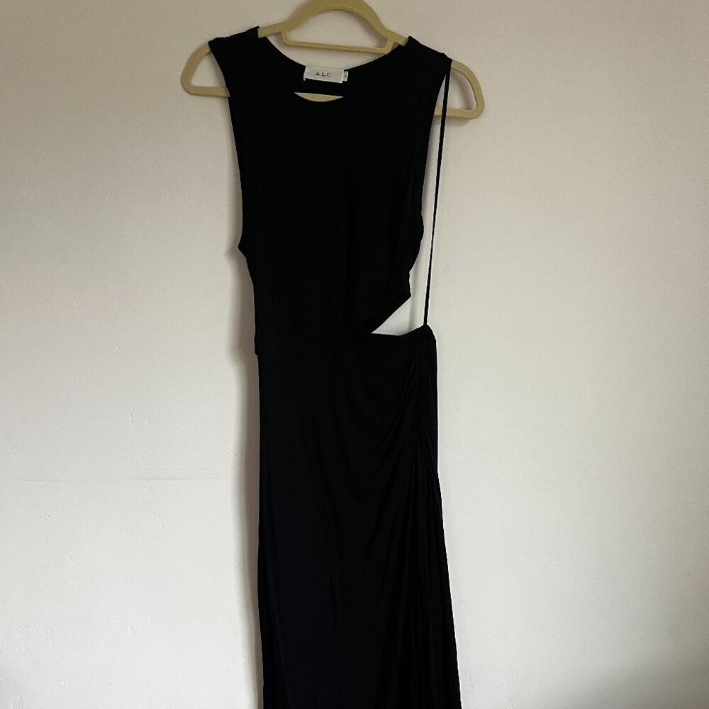 A.L.C. Womens Jaxon Jersey Dress Maxi Sleeveless Ruched Side Cutout Black Size S
